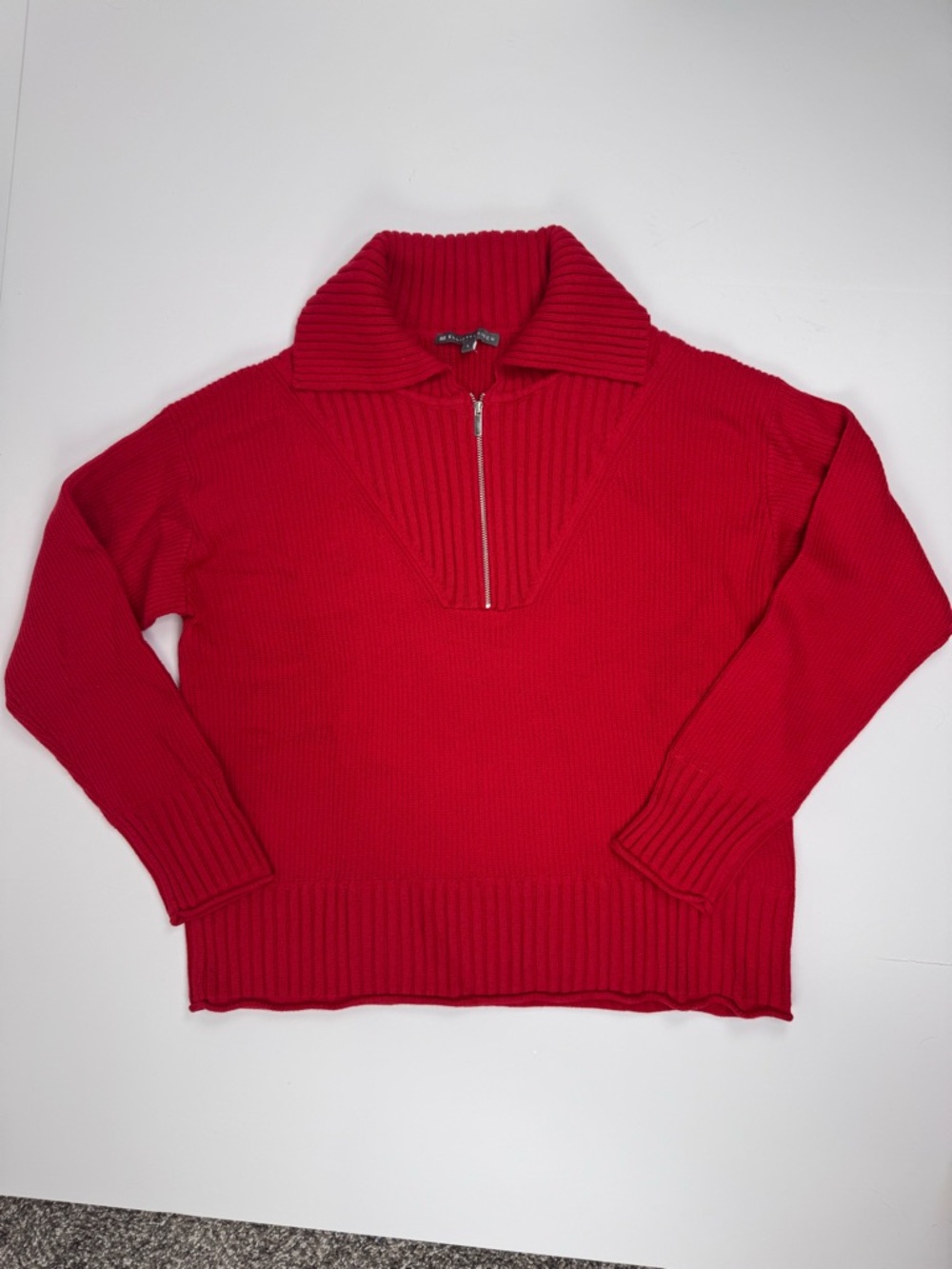 Elliott Lauren Red Half-Zip Ribbed Sweater